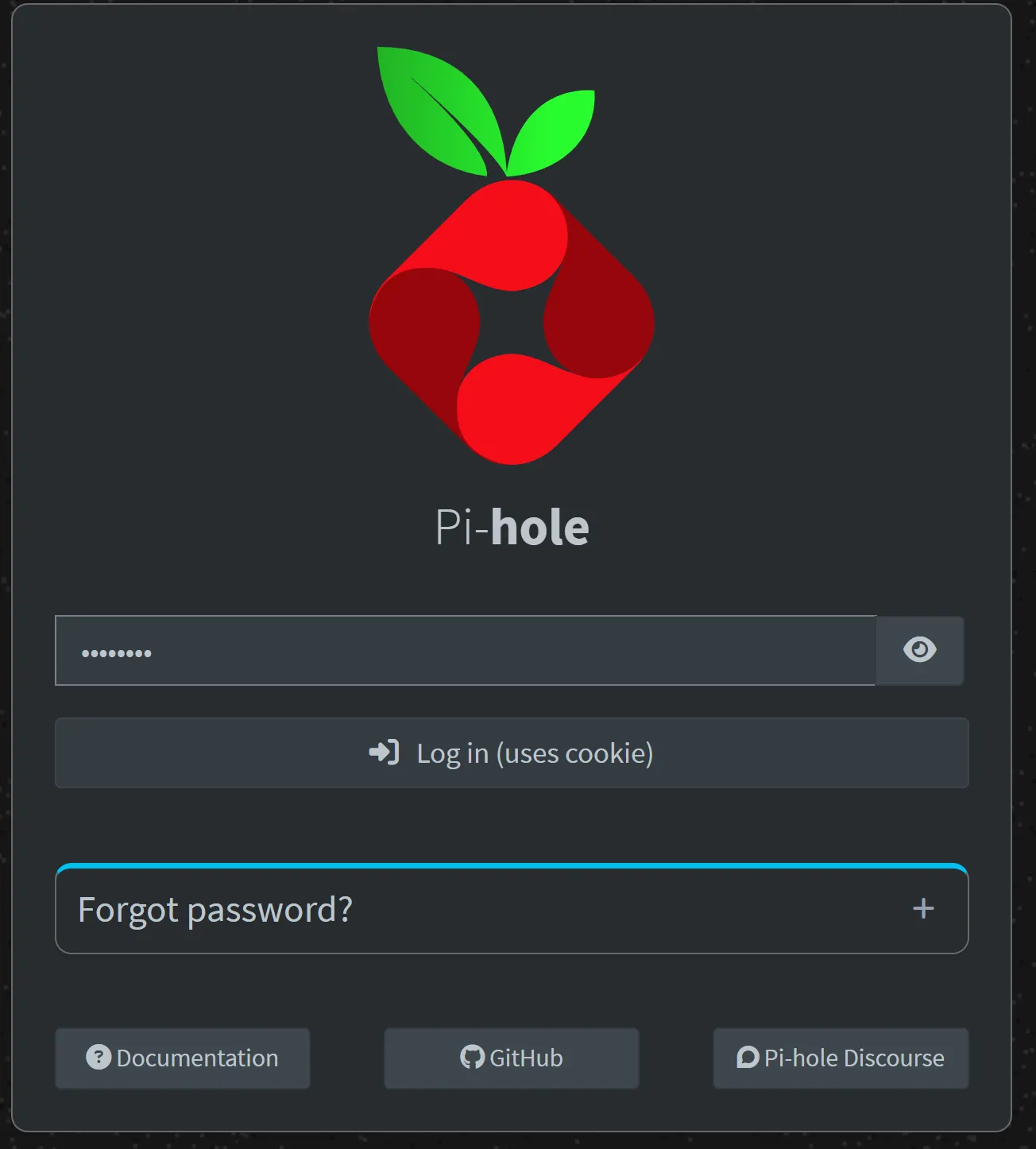 Pi-Hole dashboard login screen