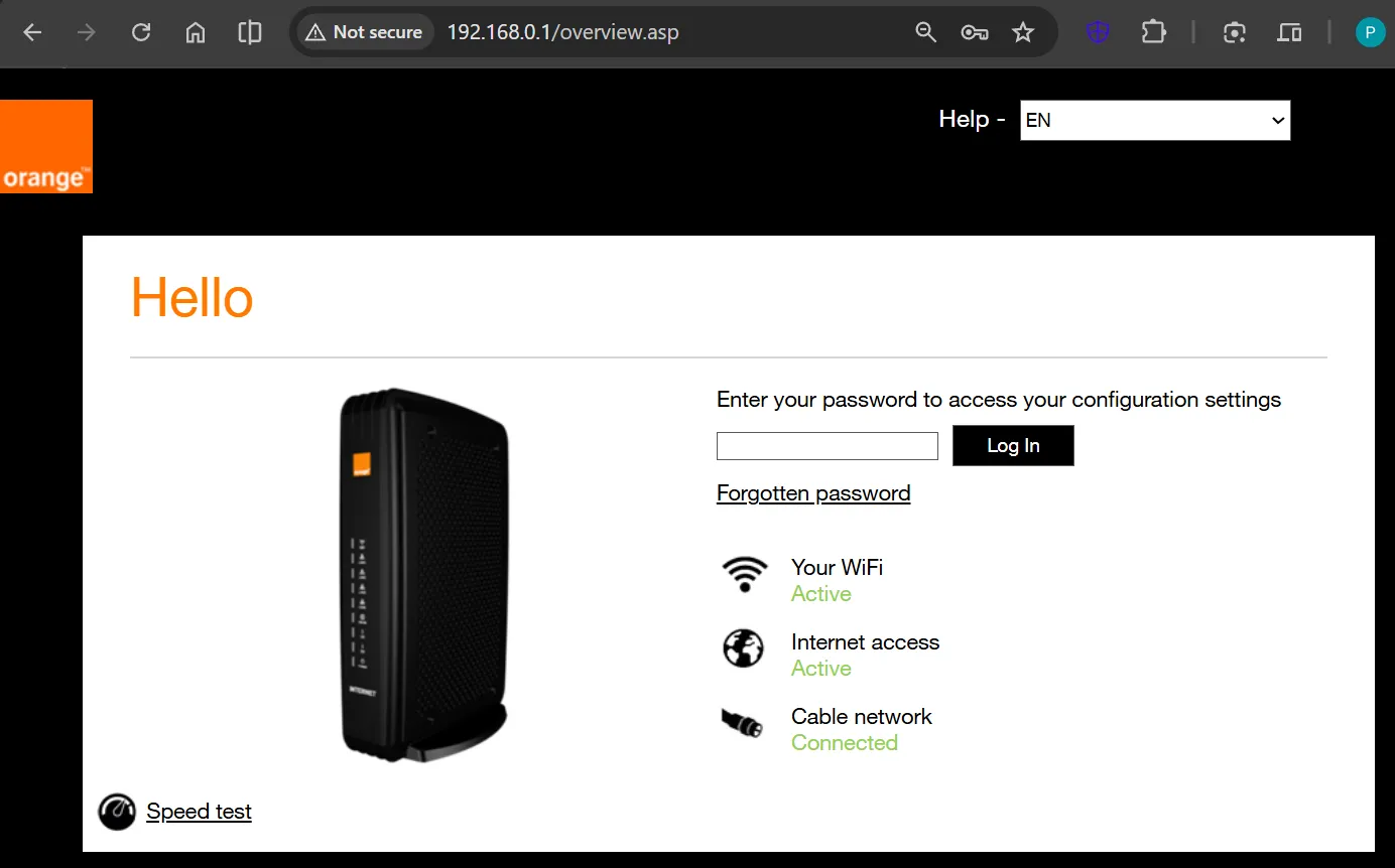 Router admin interface login page